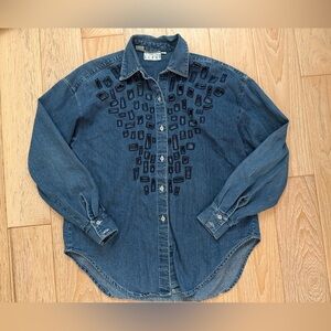80’s Vintage Denim Shirt‎ retro embroidered costume cosplay oversized